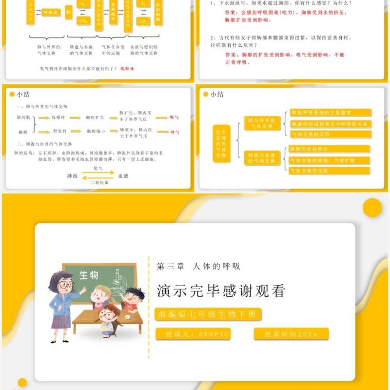 部编版七年级生物下册发生在肺内的气体交换课件PPT模板