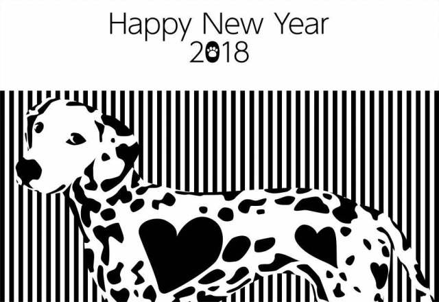 新年贺卡黑色和白色达尔马提亚在2018年