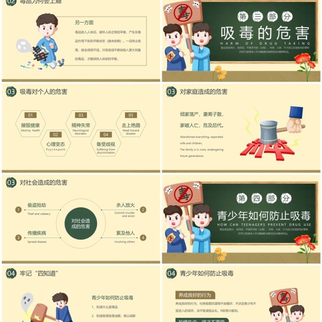 黄色卡通风禁毒宣传进校园PPT模板 黄色卡通风禁毒宣传进校园PPT模板