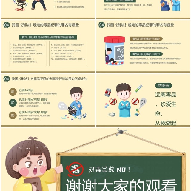 黄色卡通风禁毒宣传进校园PPT模板 黄色卡通风禁毒宣传进校园PPT模板