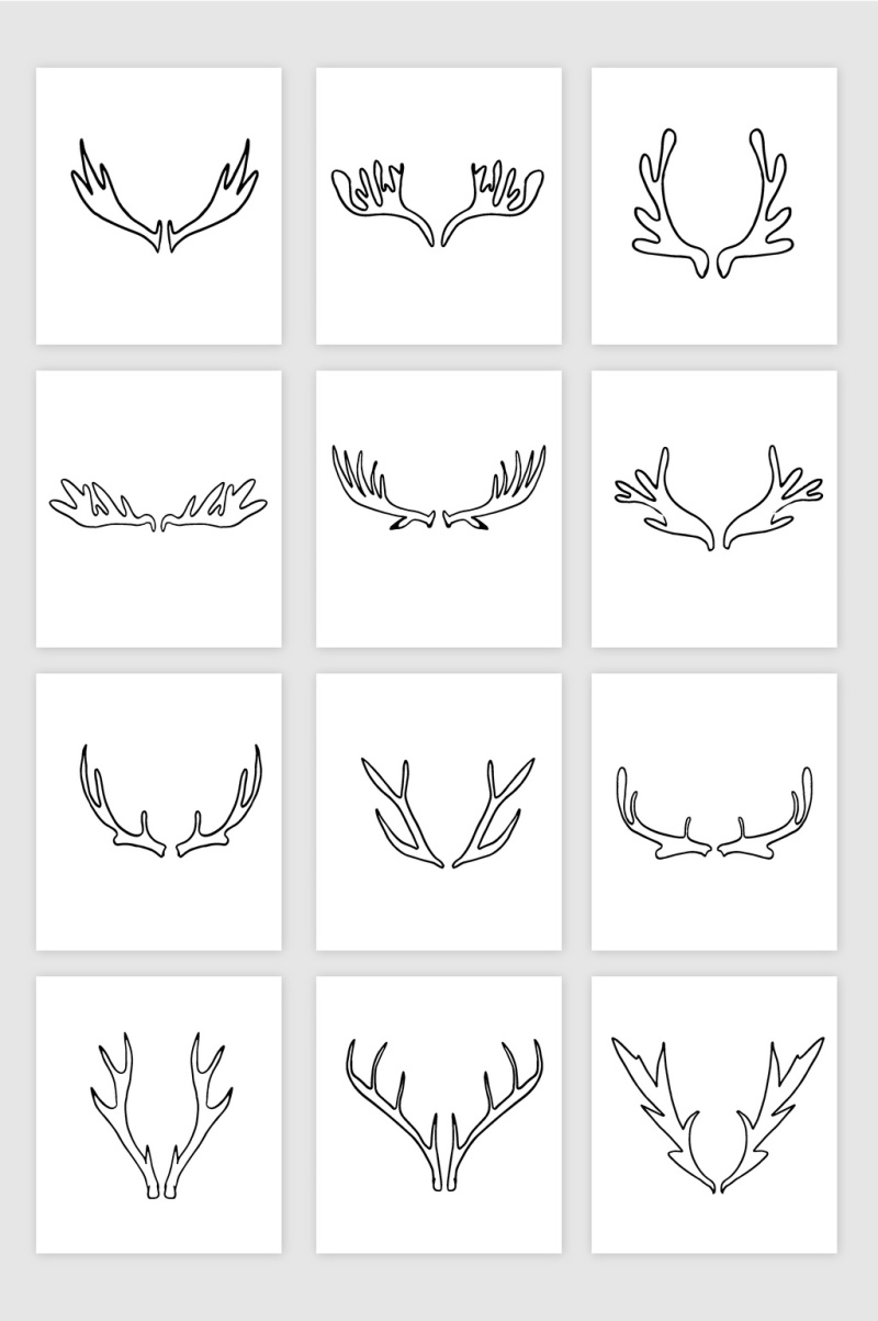 卡通鹿角线条手绘矢量素材