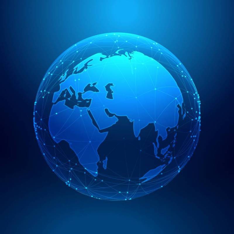 数字技术背景上的蓝色地球