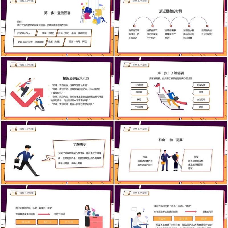 紫色漫画风销售技巧培训PPT模板