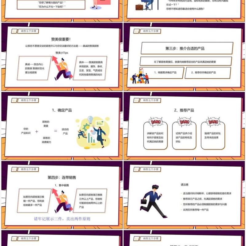 紫色漫画风销售技巧培训PPT模板