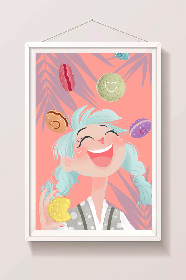 唯美清新梦幻美食甜点少女甜蜜马卡龙插画 唯美清新梦幻美食甜点少女甜蜜马卡龙插画