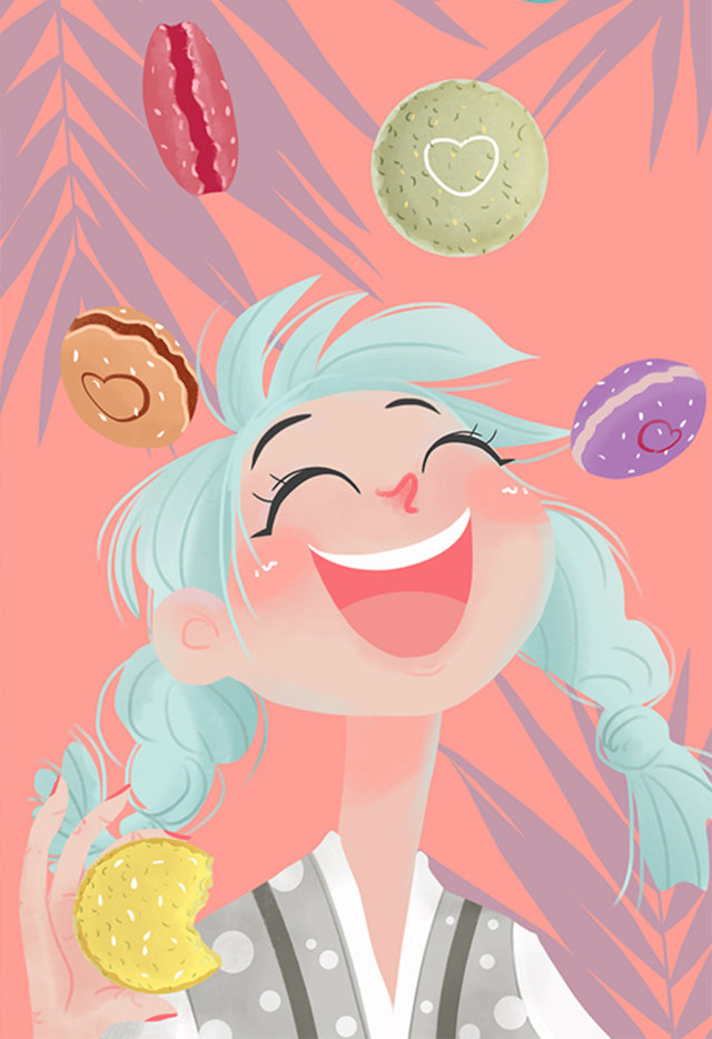 唯美清新梦幻美食甜点少女甜蜜马卡龙插画 唯美清新梦幻美食甜点少女甜蜜马卡龙插画