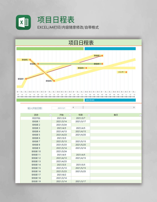 项目日程表excel表格模板 项目日程表excel表格模板