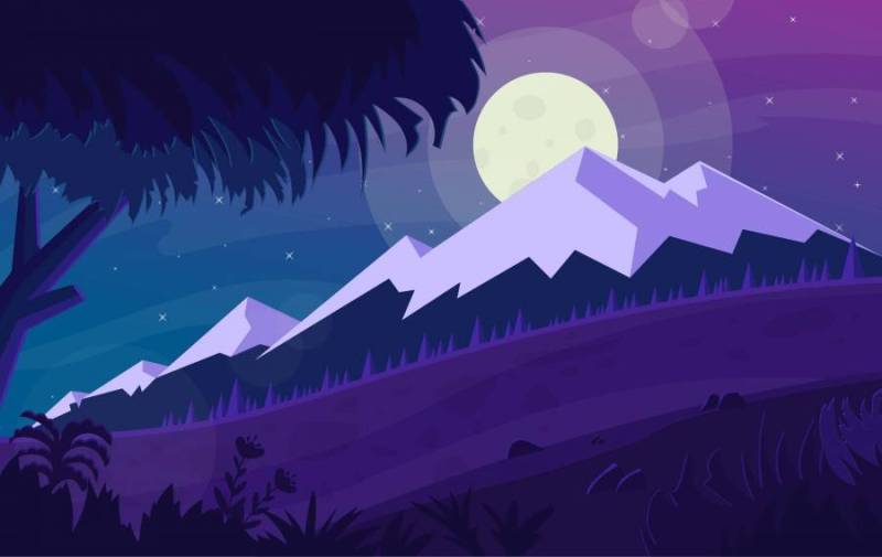 矢量紫色夜风景插图