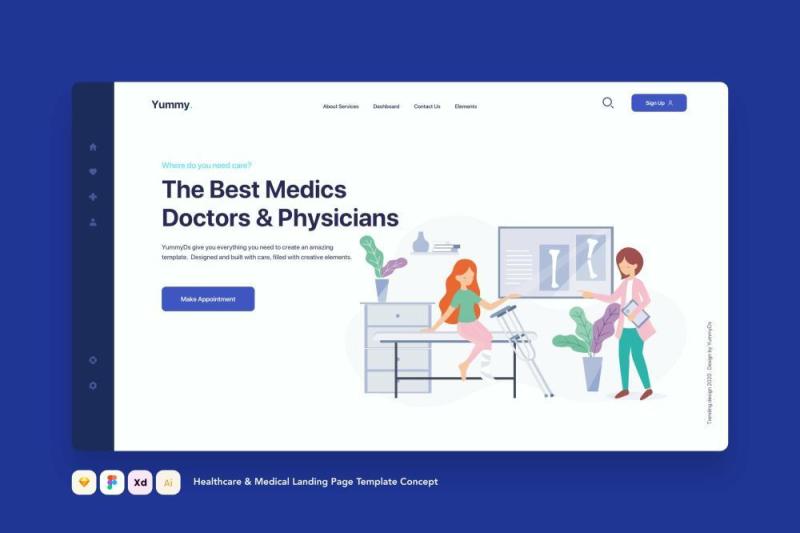 医疗保健和医疗登录页模板复查概念EPS矢量插画设计Healthcare & Medical Landing Page Template Concept