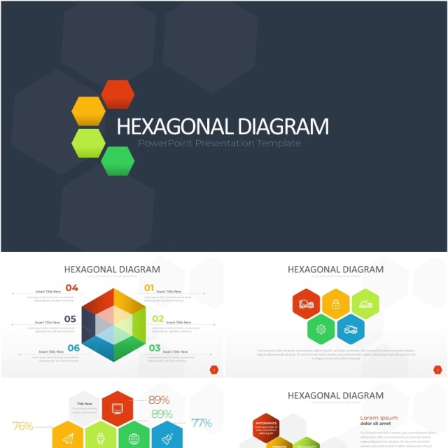 多彩六边形信息图PPT模板素材Wide Light Hexagonal Infographic