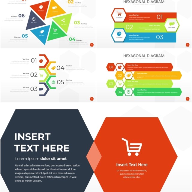 多彩六边形信息图PPT模板素材Wide Light Hexagonal Infographic