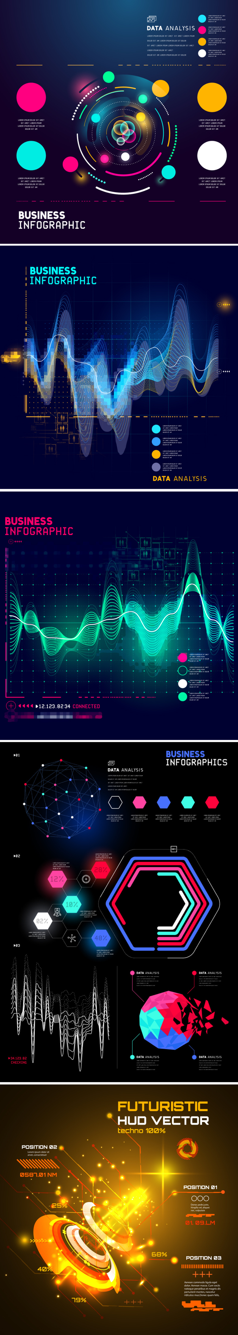 多彩炫丽信息图表矢量设计