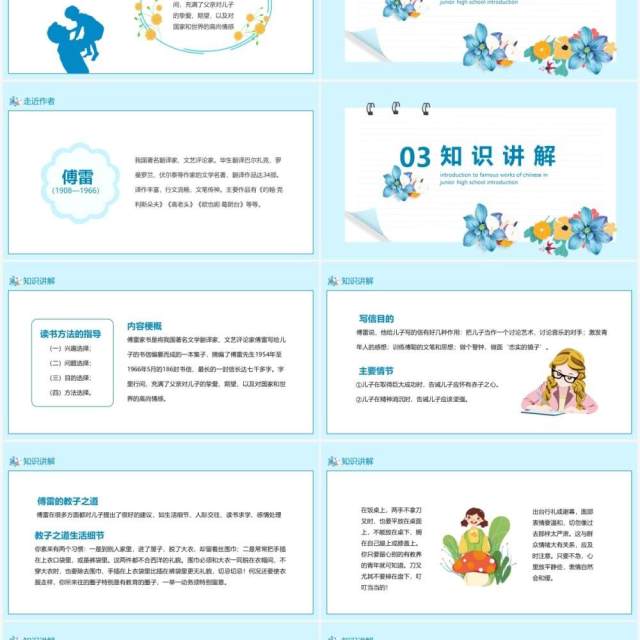 名著导读初中语文八年级下册傅雷家书动态PPT模板 名著导读初中语文八年级下册傅雷家书动态PPT模板