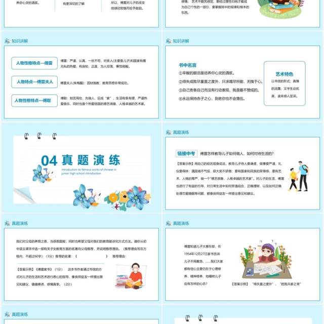 名著导读初中语文八年级下册傅雷家书动态PPT模板 名著导读初中语文八年级下册傅雷家书动态PPT模板