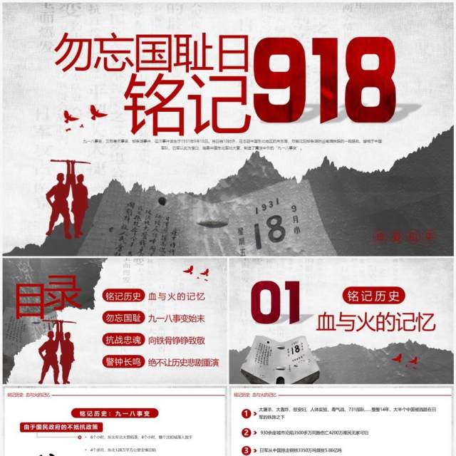 红灰简约党政党建党课九一八事变动态PPT模板 红灰简约党政党建党课九一八事变动态PPT模板