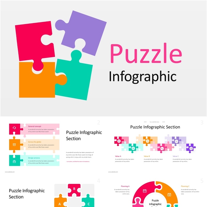 拼图信息图表PPT素材可插图Puzzle Infographic - Light Version (No Image)
