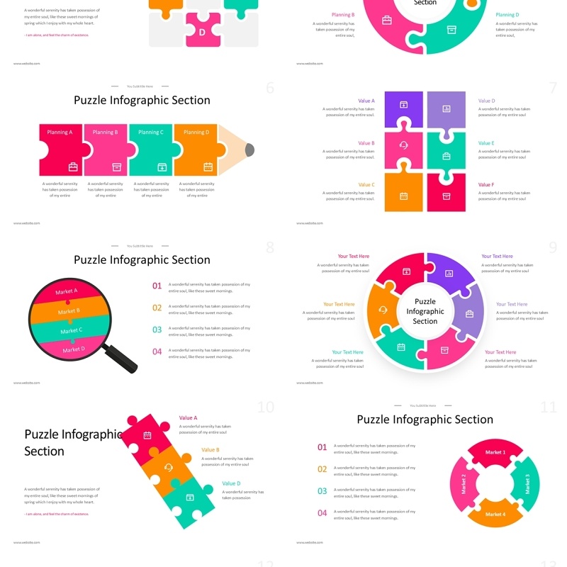 拼图信息图表PPT素材可插图Puzzle Infographic - Light Version (No Image)