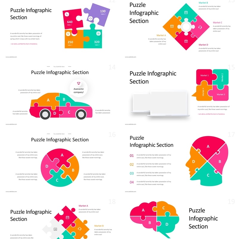 拼图信息图表PPT素材可插图Puzzle Infographic - Light Version (No Image)