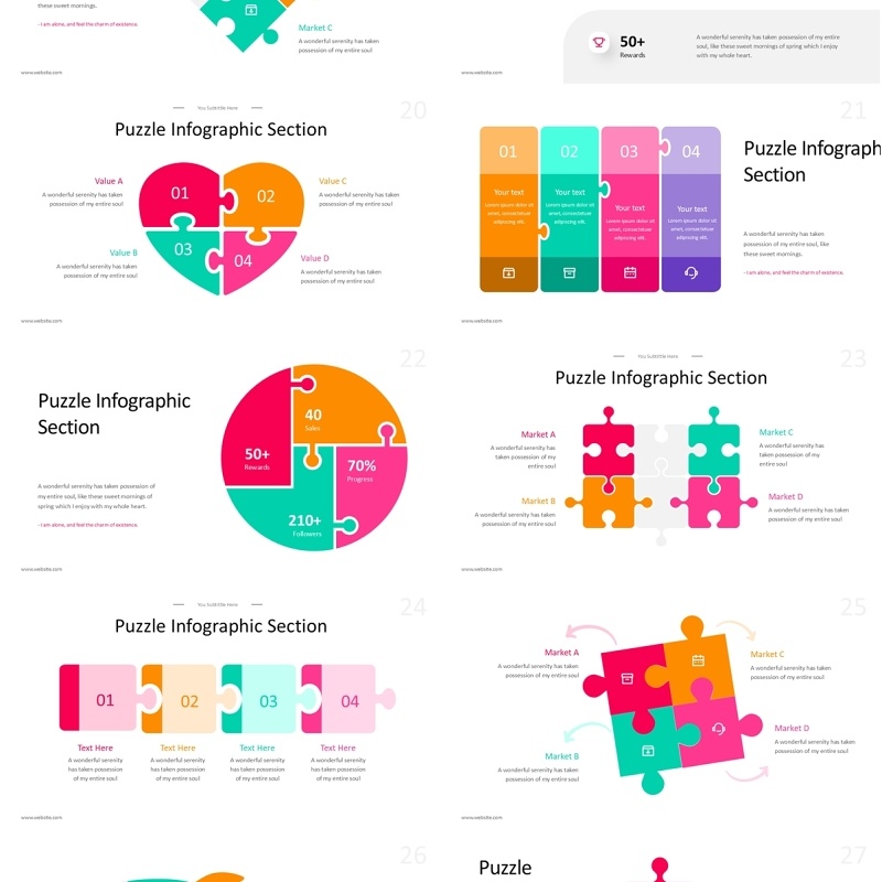 拼图信息图表PPT素材可插图Puzzle Infographic - Light Version (No Image)