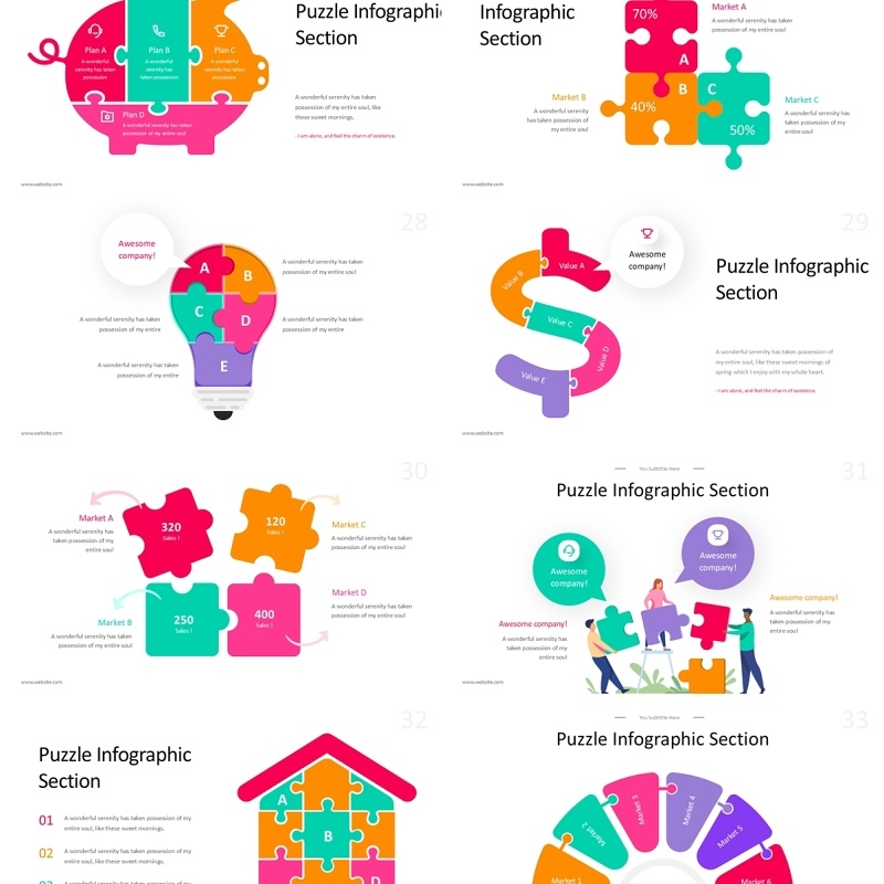 拼图信息图表PPT素材可插图Puzzle Infographic - Light Version (No Image)
