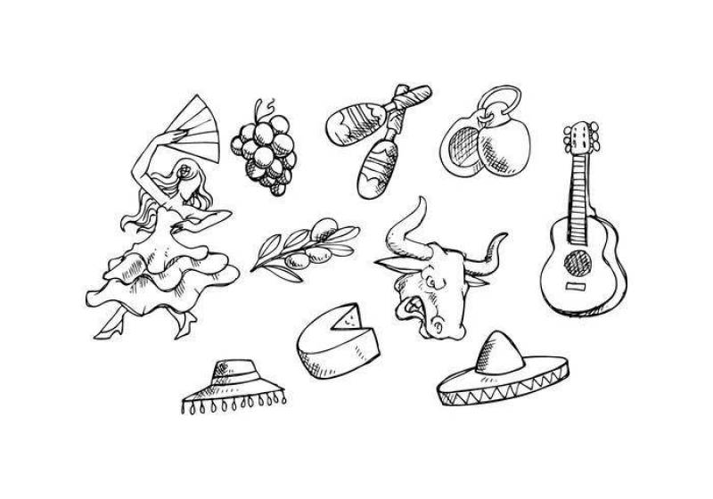  西班牙素描图标矢量
