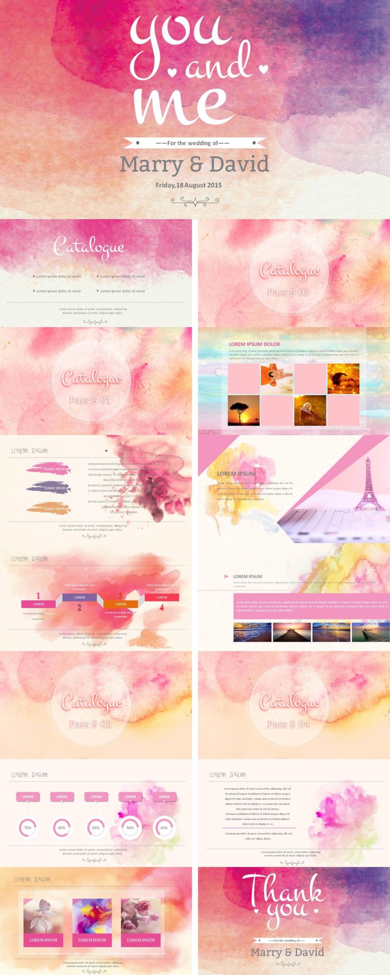 艺术水彩婚礼婚庆主题PPT模板