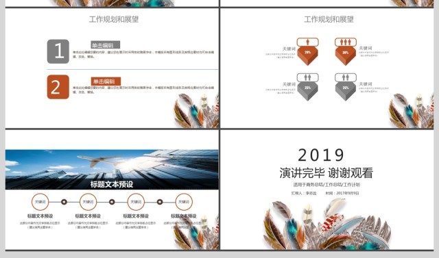 2017羽毛简洁工作总结商务通用ppt