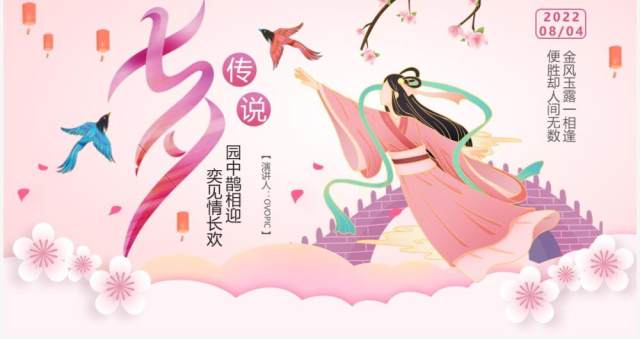 粉色中国风七夕节牛郎织女故事传说PPT模板 粉色中国风七夕节牛郎织女故事传说PPT模板