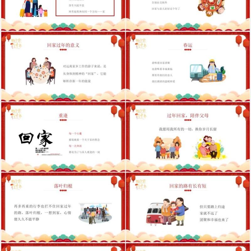 红色中国风回家过年演讲PPT通用模板