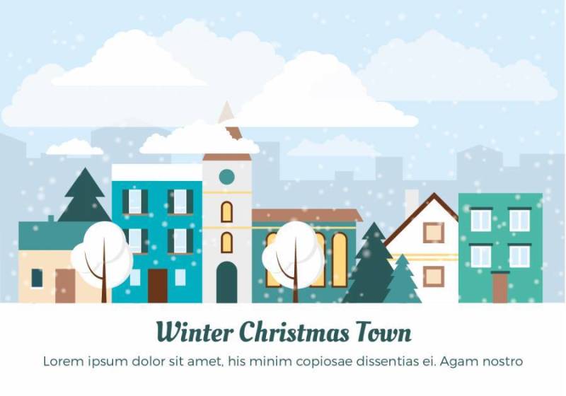  平面设计矢量冬季圣诞小镇