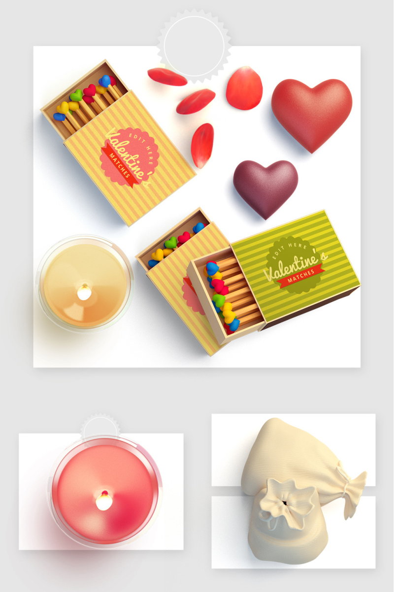 彩色火柴香薰蜡烛巧克力桃心玫瑰花花瓣荷包