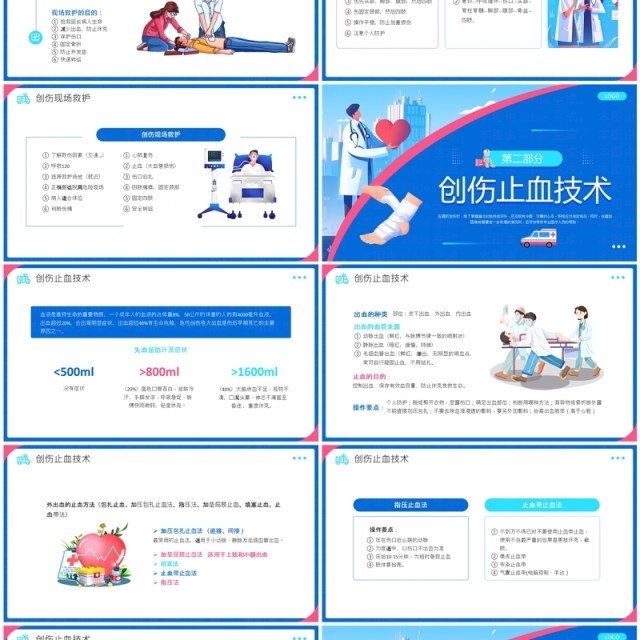 蓝色插画风创伤急救知识培训课件PPT模板 蓝色插画风创伤急救知识培训课件PPT模板