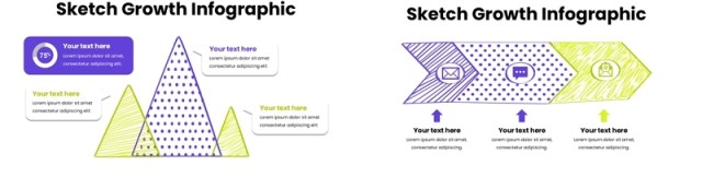 线条素描信息图表PPT模板素材Sketch Growth Infographic