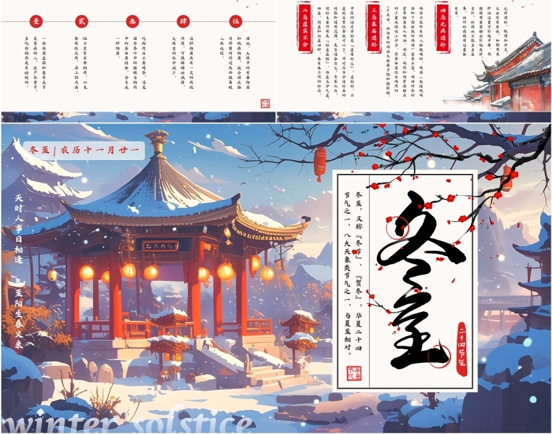 红色中国风二十四节气之冬至PPT模板