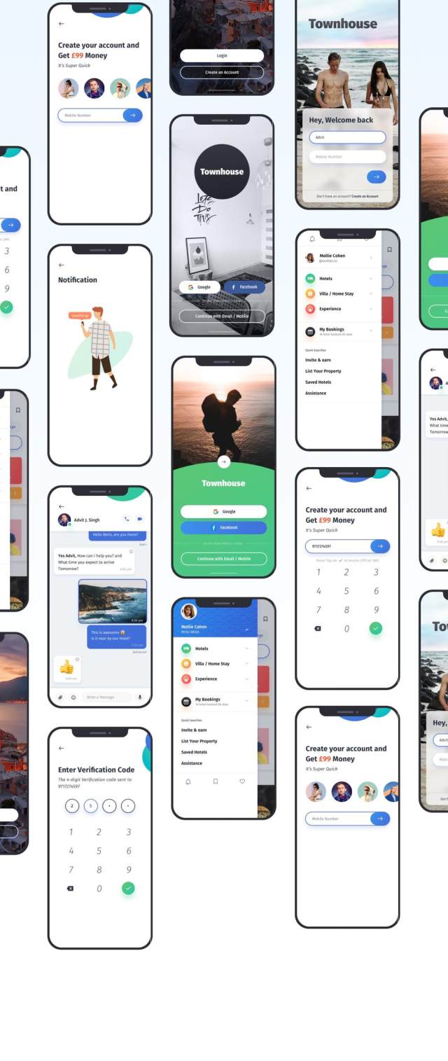 为Sketch。，Townhouse Mobile App UI Kit设计的高品质酒店预订应用UI套件