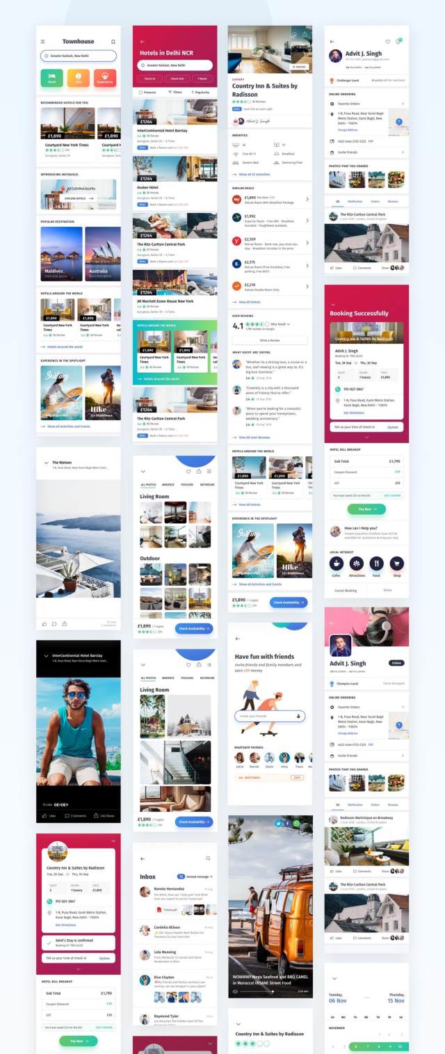 为Sketch。，Townhouse Mobile App UI Kit设计的高品质酒店预订应用UI套件