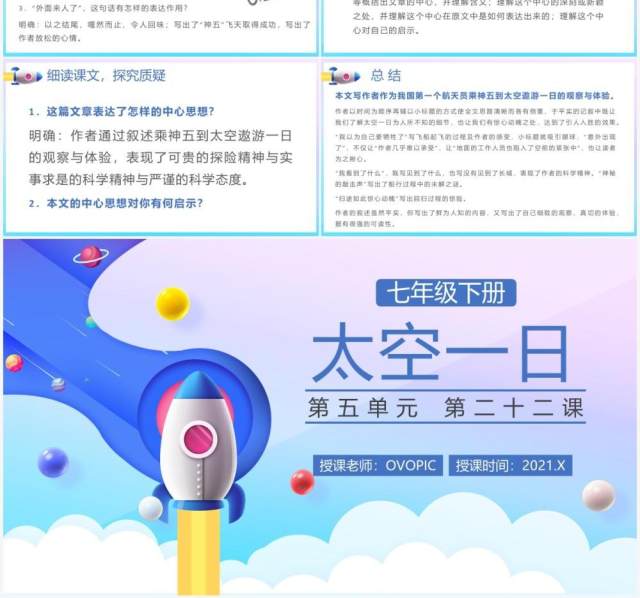 部编版七年级语文下册太空一日课件PPT模板 部编版七年级语文下册太空一日课件PPT模板