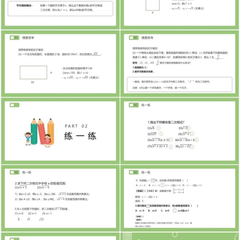 部编版八年级数学下册二次根式的概念课件PPT模板