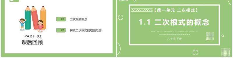 部编版八年级数学下册二次根式的概念课件PPT模板