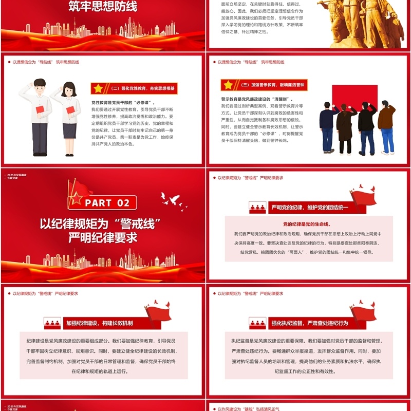 红色新时代党风廉政建设要抓牢五条线PPT模板