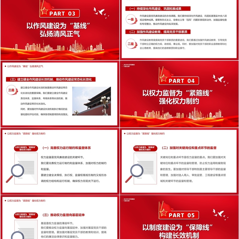 红色新时代党风廉政建设要抓牢五条线PPT模板
