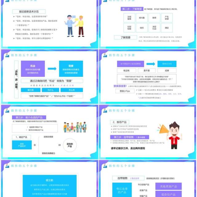 蓝紫色扁平化销售技巧培训PPT模板