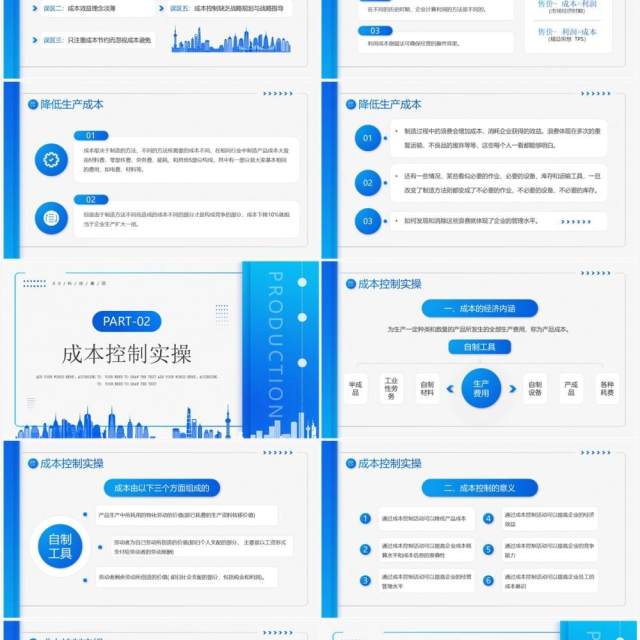 蓝色简约风生产成本控制培训PPT模板