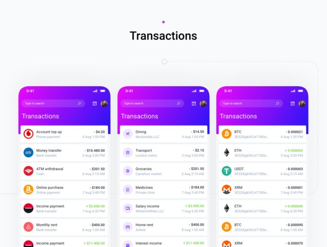 适用于加密和银行应用程序的移动应用程序模板。，IOWallet Mobile UI Kit