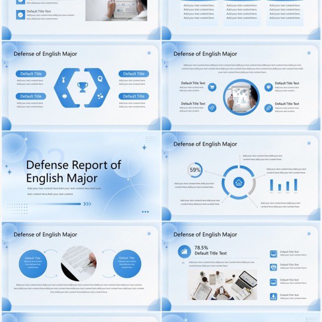 蓝色渐变弥散风英语专业毕业答辩PPT模板