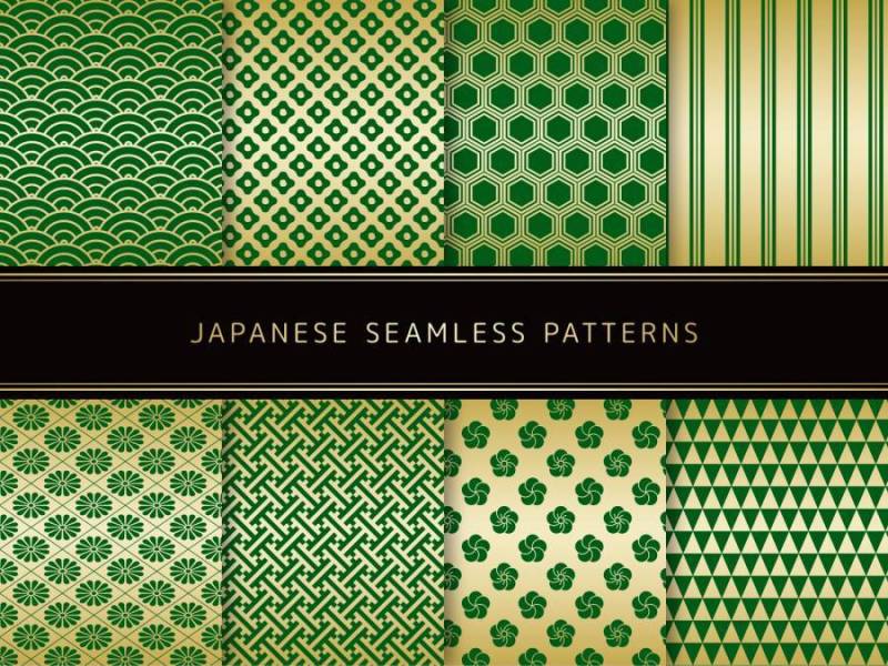 一套绿色×金色日本图案-2