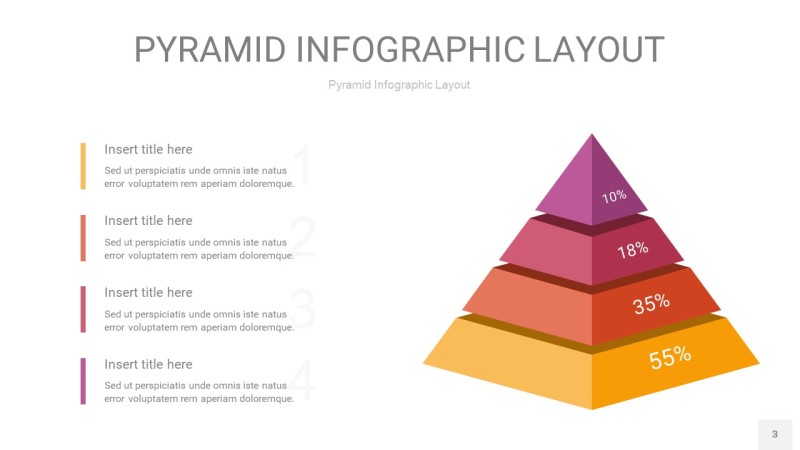 渐变紫黄色3D金字塔PPT信息图表3
