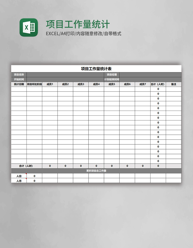 项目工作量统计表Excel模板