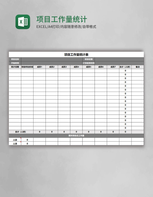 项目工作量统计表Excel模板 项目工作量统计表Excel模板