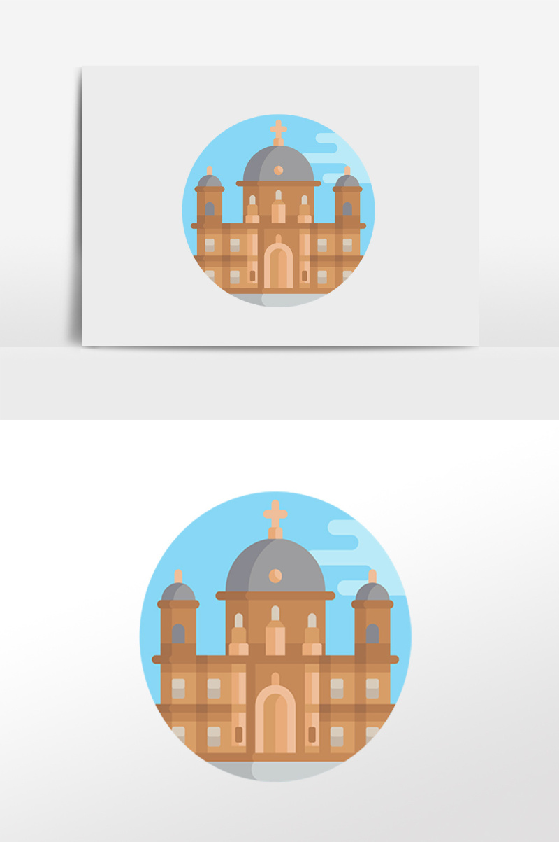 扁平城市风景教堂建筑手绘元素插画